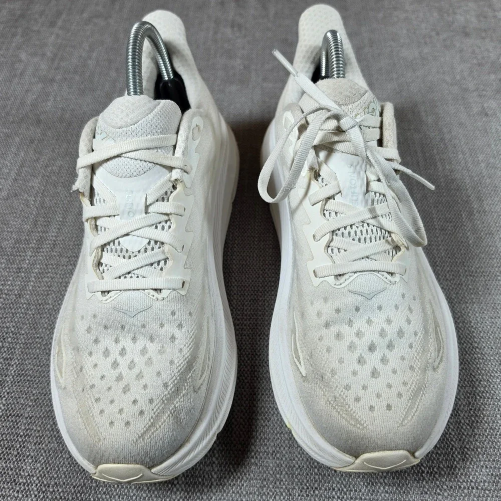 Hoka Clifton 9 Running Shoes Mens 8.5 White Athletic Sneakers 1127895 WWH